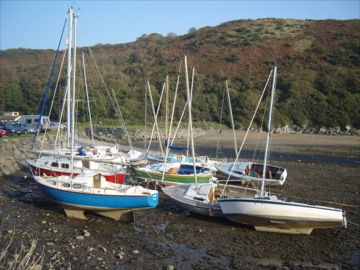 Yachts to be lifted from Solva Harbour by Sian, St Davids